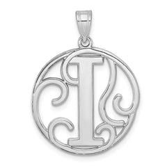 Sterling Silver Rhodium-plated Fancy Script Letter I Initial Pendant QC8999I