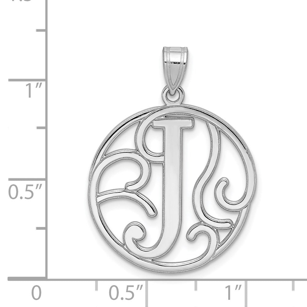 Sterling Silver Rhodium-plated Fancy Script Letter J Initial Pendant QC8999J