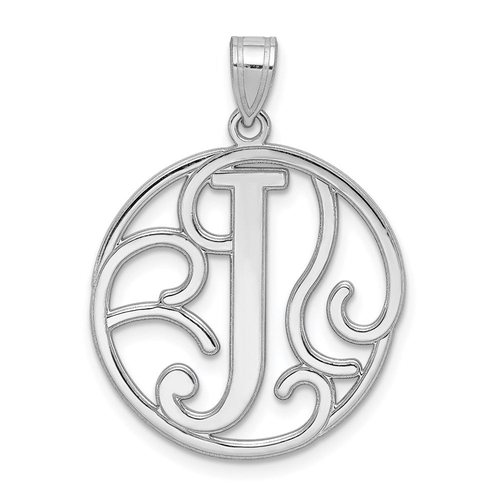 Sterling Silver Rhodium-plated Fancy Script Letter J Initial Pendant QC8999J
