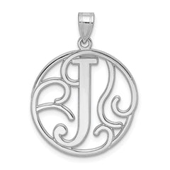 Sterling Silver Rhodium-plated Fancy Script Letter J Initial Pendant QC8999J