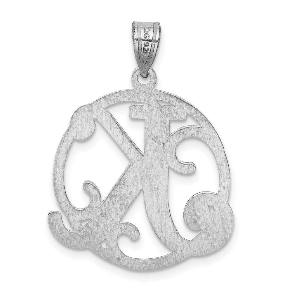 Sterling Silver Rhodium-plated Fancy Script Letter K Initial Pendant QC8999K