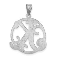 Sterling Silver Rhodium-plated Fancy Script Letter K Initial Pendant QC8999K