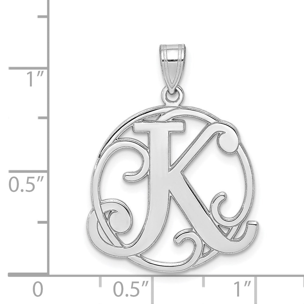 Sterling Silver Rhodium-plated Fancy Script Letter K Initial Pendant QC8999K