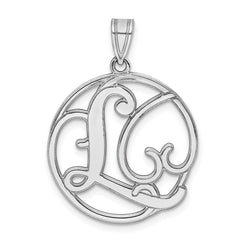 Sterling Silver Rhodium-plated Fancy Script Letter L Initial Pendant QC8999L