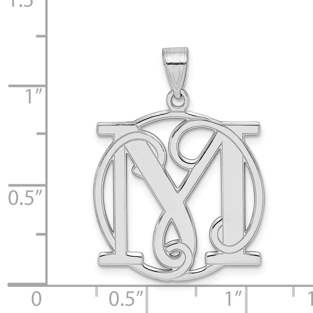 Sterling Silver Rhodium-plated Fancy Script Letter M Initial Pendant QC8999M