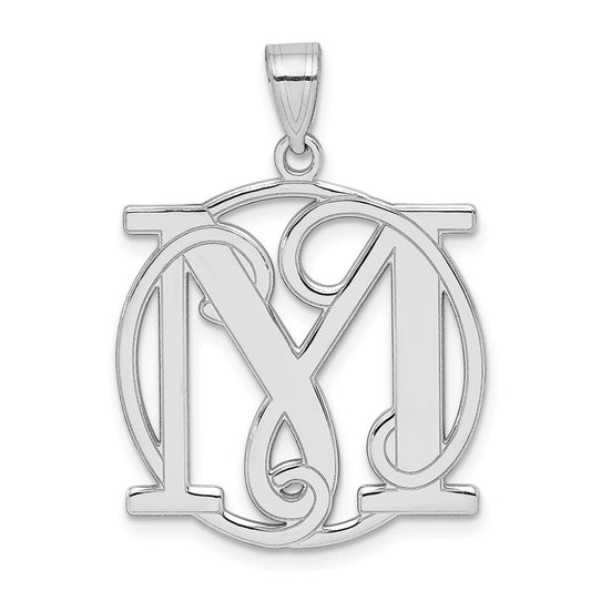 Sterling Silver Rhodium-plated Fancy Script Letter M Initial Pendant QC8999M