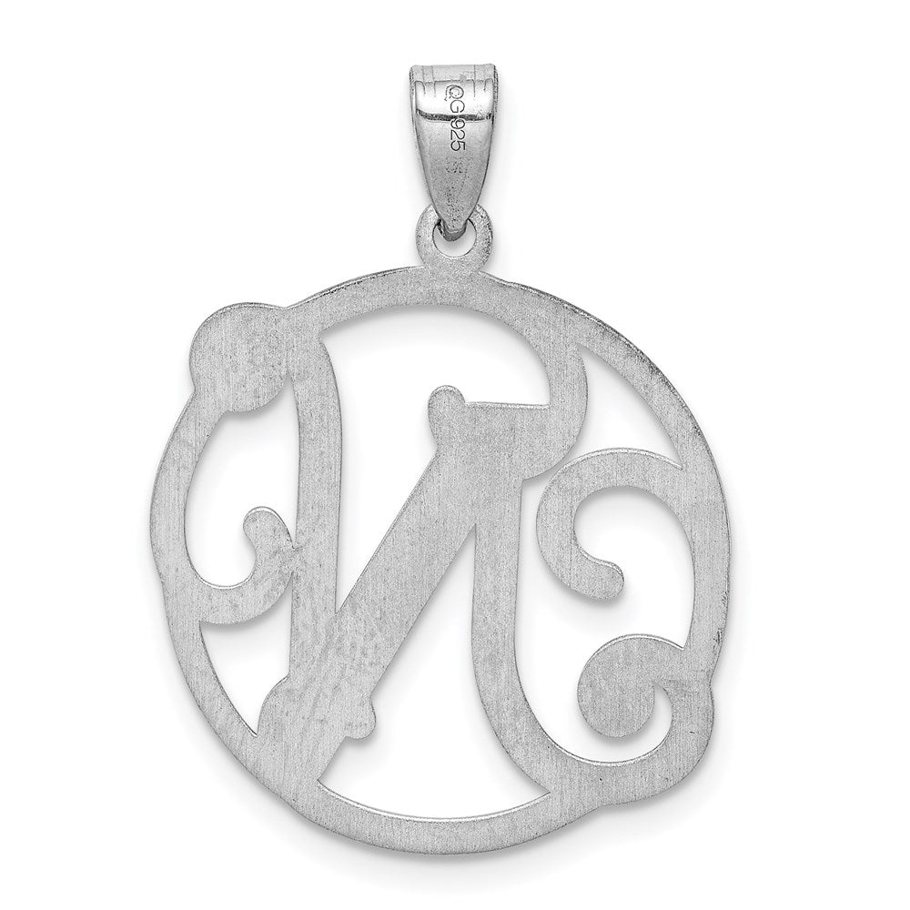 Sterling Silver Rhodium-plated Fancy Script Letter N Initial Pendant QC8999N