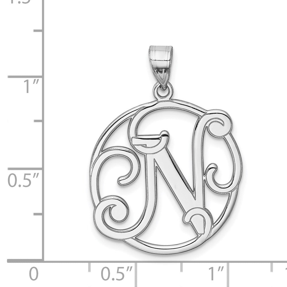 Sterling Silver Rhodium-plated Fancy Script Letter N Initial Pendant QC8999N