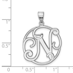 Sterling Silver Rhodium-plated Fancy Script Letter N Initial Pendant QC8999N