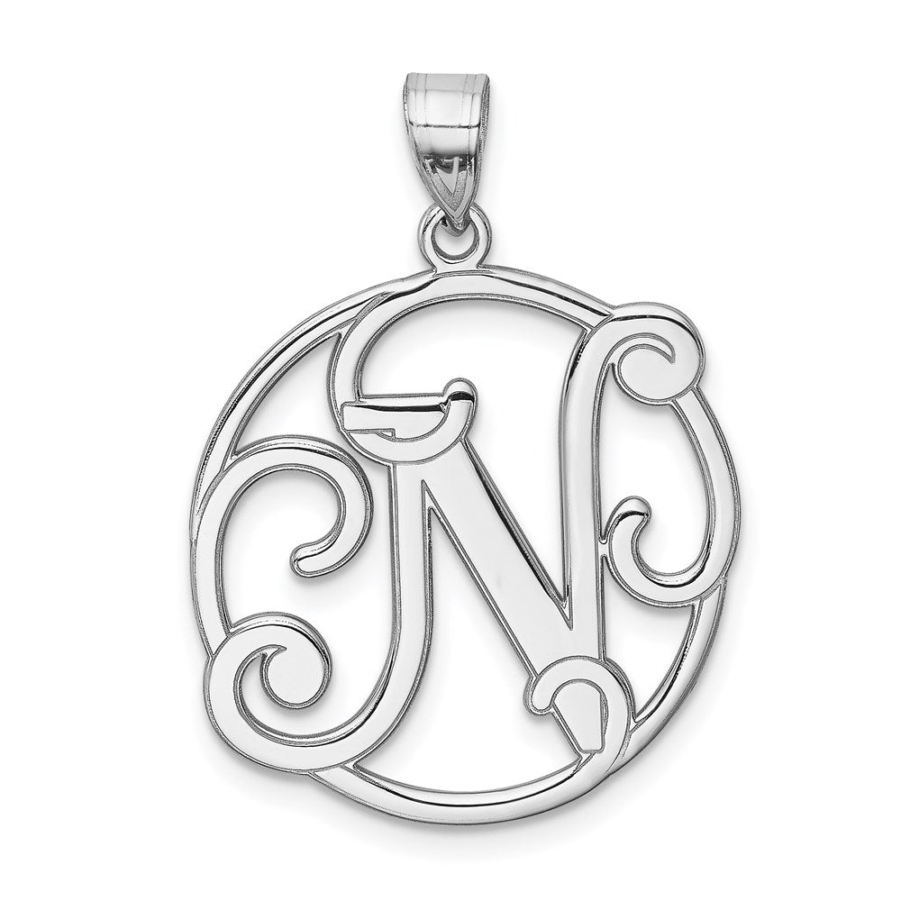 Sterling Silver Rhodium-plated Fancy Script Letter N Initial Pendant QC8999N