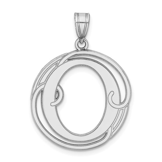 Sterling Silver Rhodium-plated Fancy Script Letter O Initial Pendant QC8999O