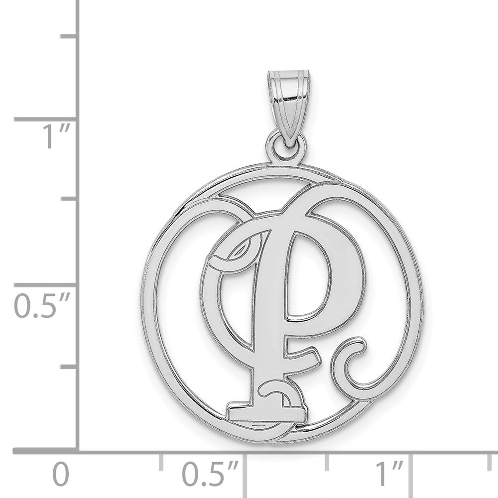 Sterling Silver Rhodium-plated Fancy Script Letter P Initial Pendant QC8999P