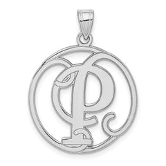 Sterling Silver Rhodium-plated Fancy Script Letter P Initial Pendant QC8999P