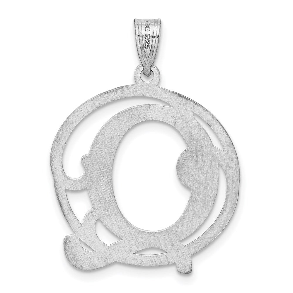 Sterling Silver Rhodium-plated Fancy Script Letter Q Initial Pendant QC8999Q