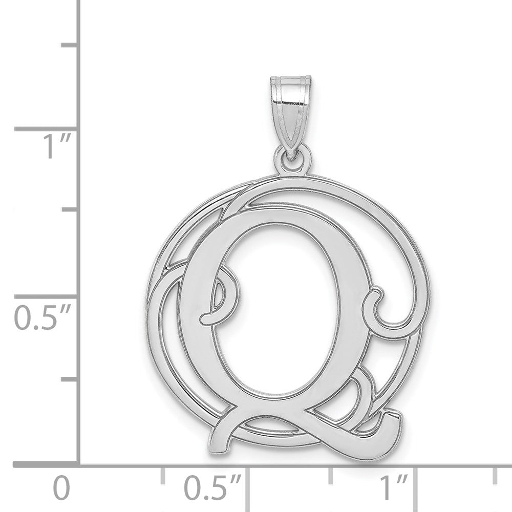 Sterling Silver Rhodium-plated Fancy Script Letter Q Initial Pendant QC8999Q