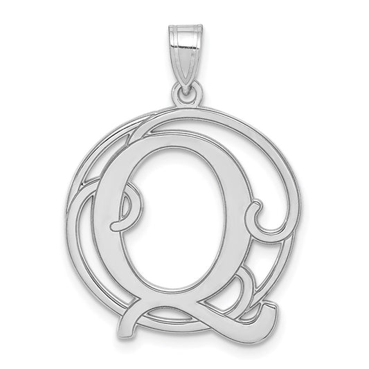 Sterling Silver Rhodium-plated Fancy Script Letter Q Initial Pendant QC8999Q