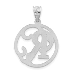 Sterling Silver Rhodium-plated Fancy Script Letter R Initial Pendant QC8999R
