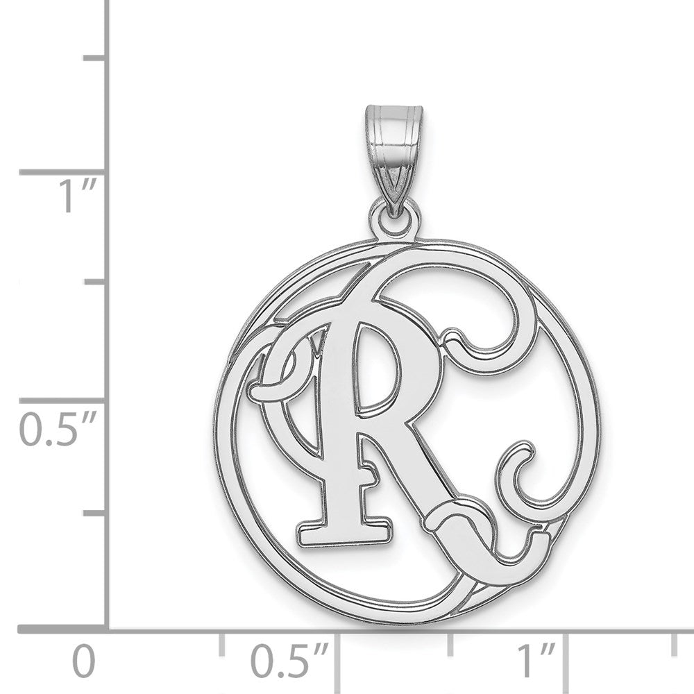 Sterling Silver Rhodium-plated Fancy Script Letter R Initial Pendant QC8999R
