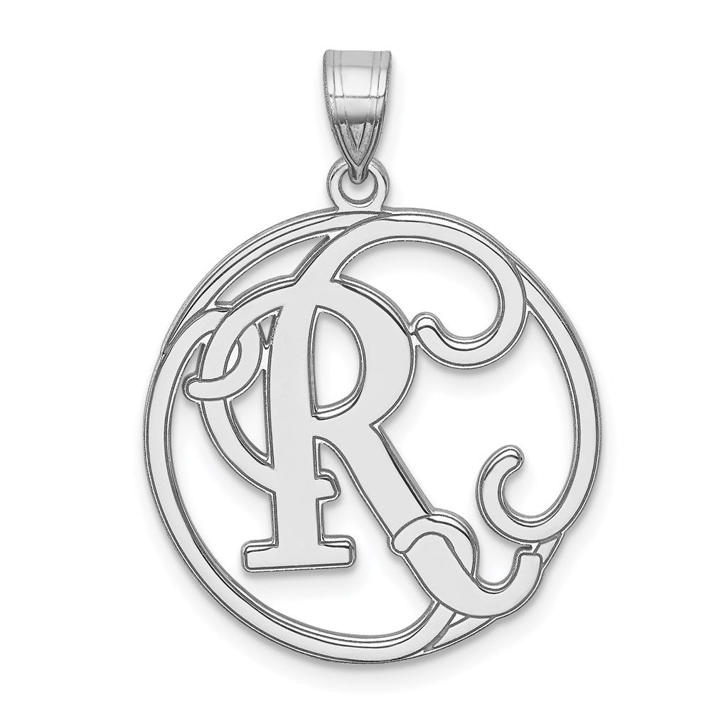 Sterling Silver Rhodium-plated Fancy Script Letter R Initial Pendant QC8999R