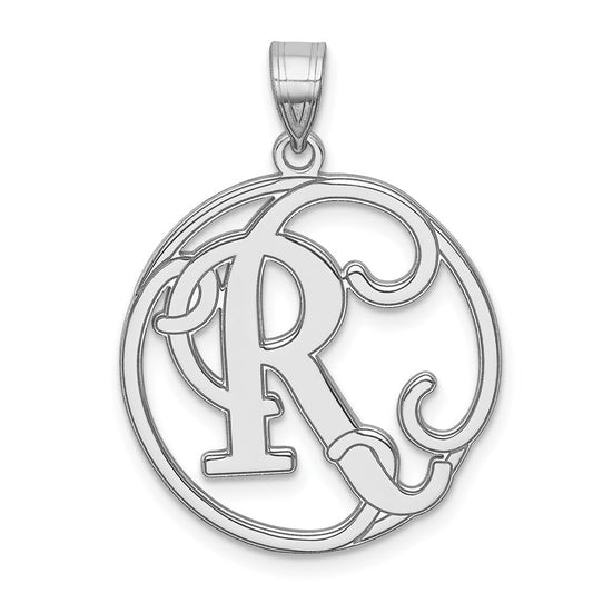 Sterling Silver Rhodium-plated Fancy Script Letter R Initial Pendant QC8999R