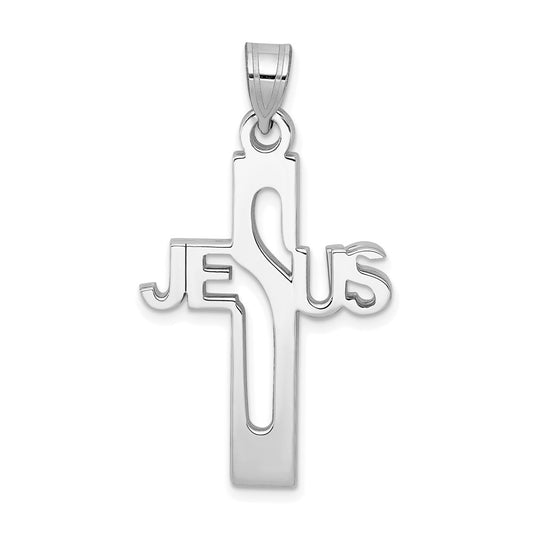 Sterling Silver Rhodium-plated Jesus Cross Medium Pendant QC9004