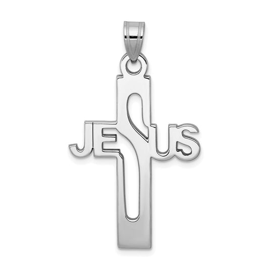 Sterling Silver Rhodium-plated Jesus Cross Large Pendant QC9005