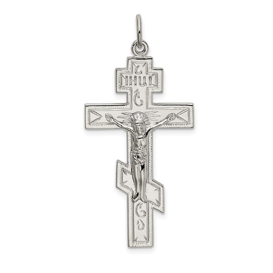 Sterling Silver Polished Eastern Orthodox Cross Pendant QC9041
