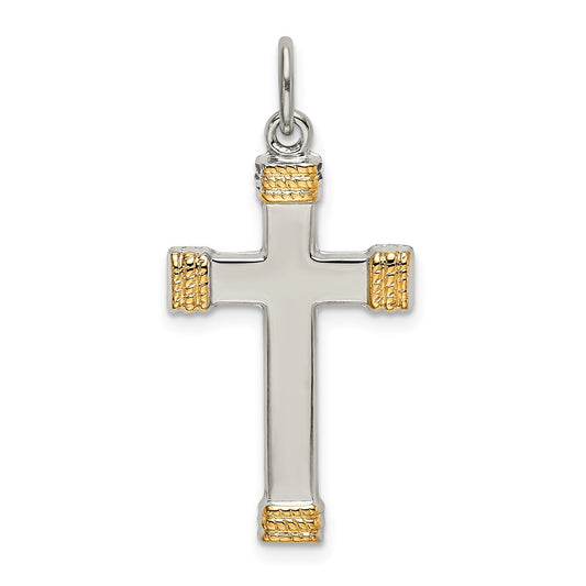 Sterling Silver & Gold-plated Polished Cross Pendant QC9047