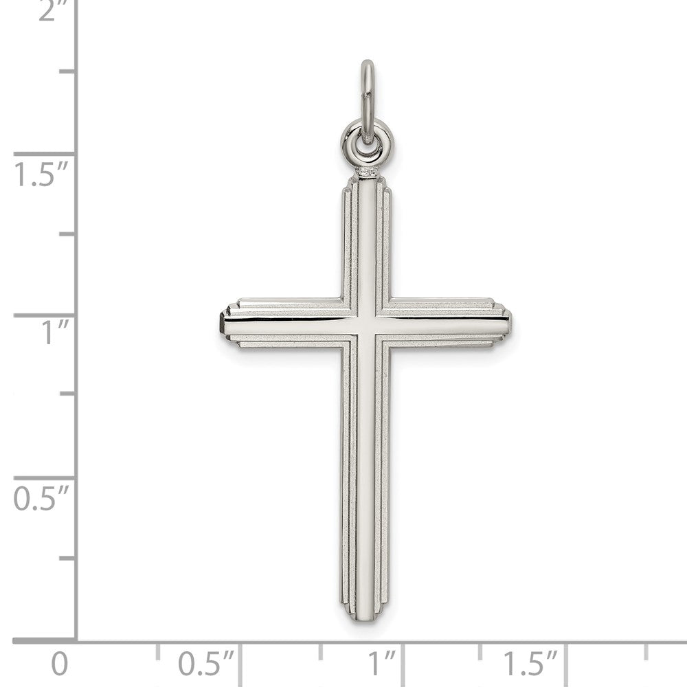 Sterling Silver Polished Grooved Cross Pendant QC9051