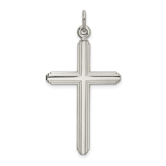 Sterling Silver Polished Grooved Cross Pendant QC9051