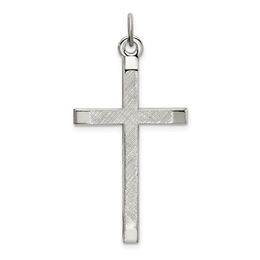 Sterling Silver Polished and Textured Cross Pendant QC9052