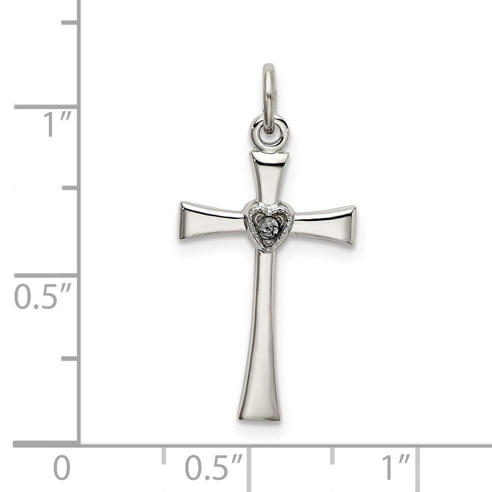 Sterling Silver Polished CZ Heart Cross Pendant QC9053