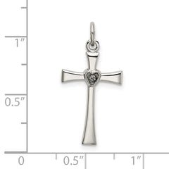 Sterling Silver Polished CZ Heart Cross Pendant QC9053