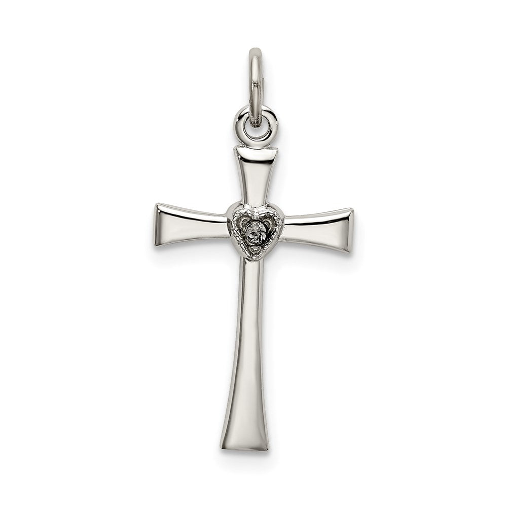 Sterling Silver Polished CZ Heart Cross Pendant QC9053