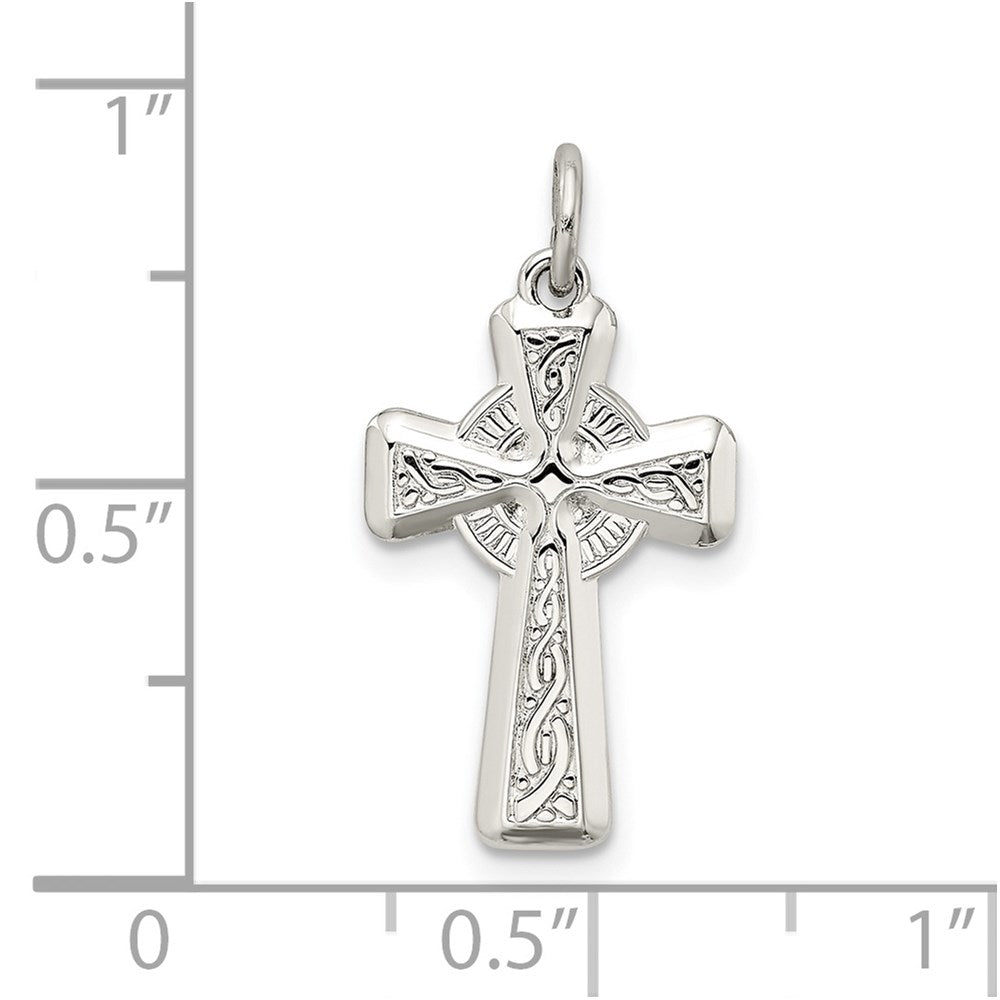 Sterling Silver Polished and Textured Celtic Cross Pendant QC9054