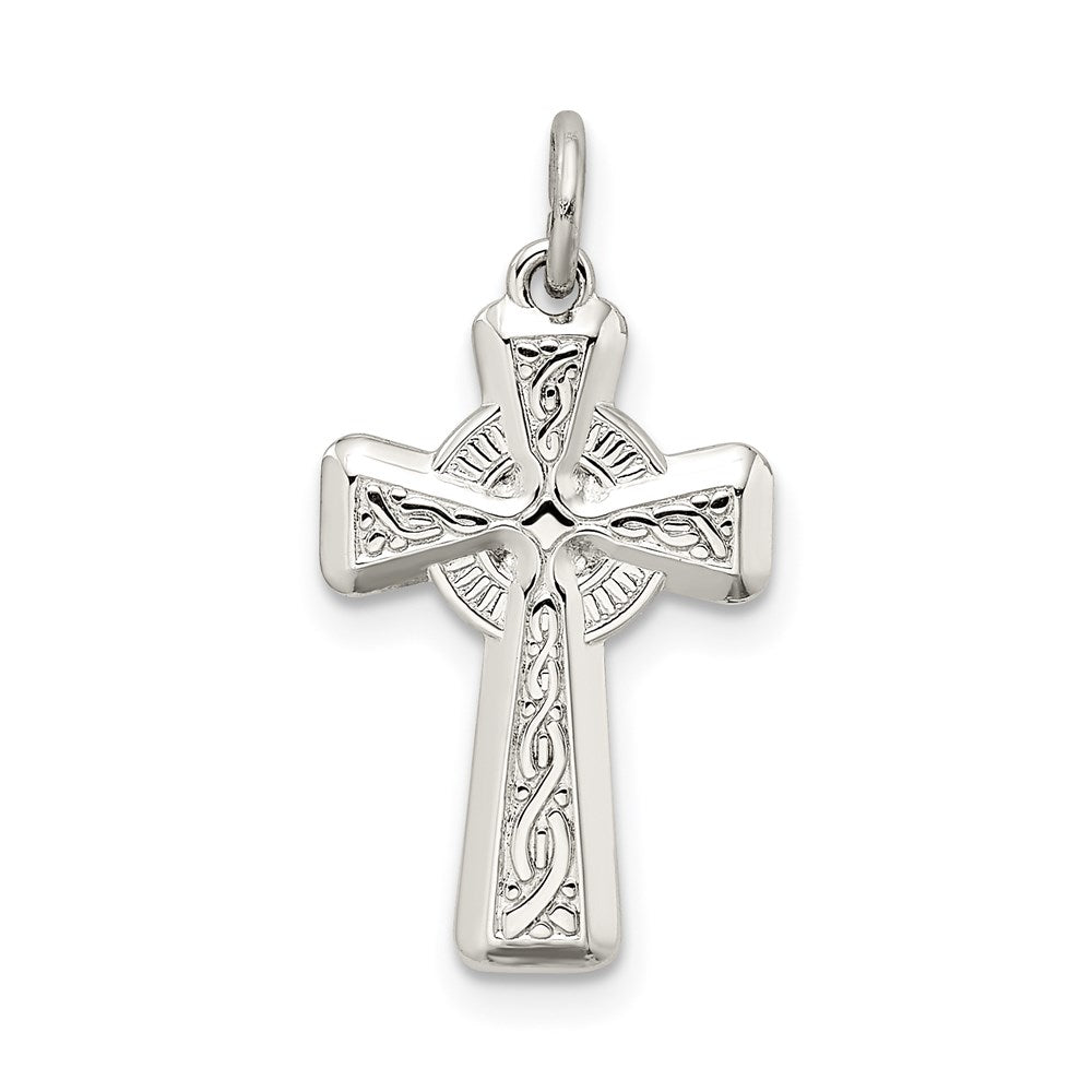 Sterling Silver Polished and Textured Celtic Cross Pendant QC9054