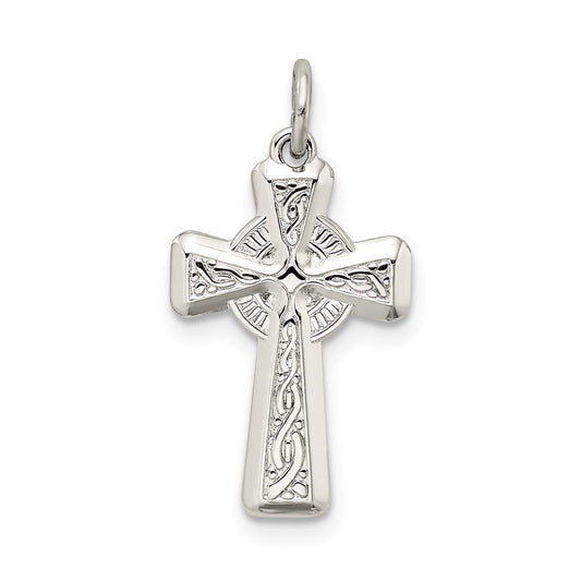 Sterling Silver Polished and Textured Celtic Cross Pendant QC9054