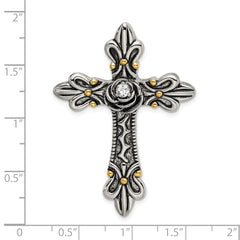 Sterling Silver Gold-plated CZ Antiqued Cross Slide QC9077