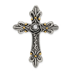 Sterling Silver Gold-plated CZ Antiqued Cross Slide QC9077
