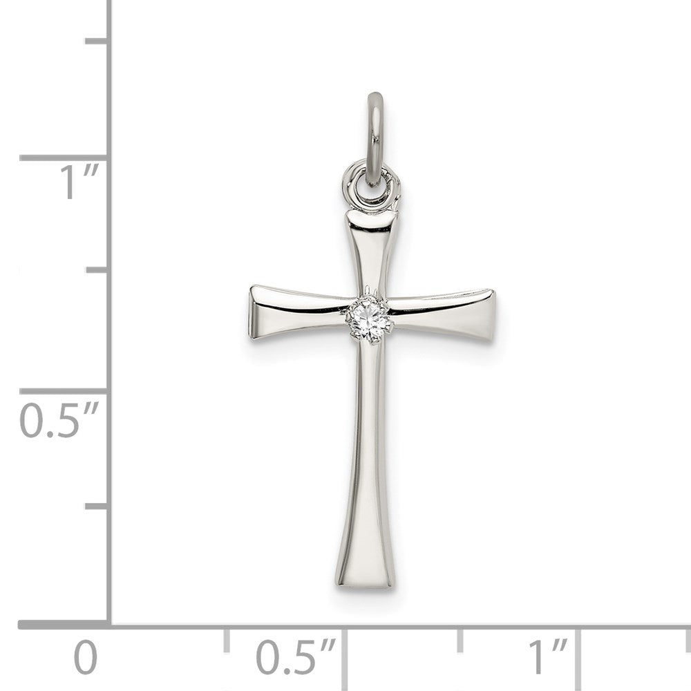 Sterling Silver Polished CZ Cross Pendant QC9090