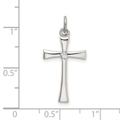 Sterling Silver Polished CZ Cross Pendant QC9090