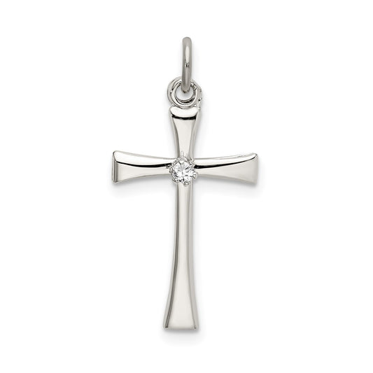 Sterling Silver Polished CZ Cross Pendant QC9090