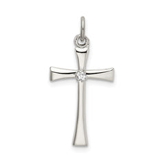Sterling Silver Polished CZ Cross Pendant QC9090