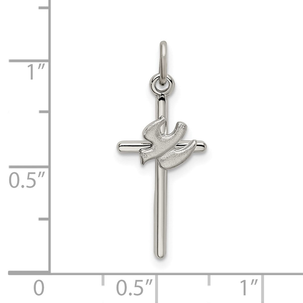 Sterling Silver Polished and Satin Dove Cross Pendant QC9093