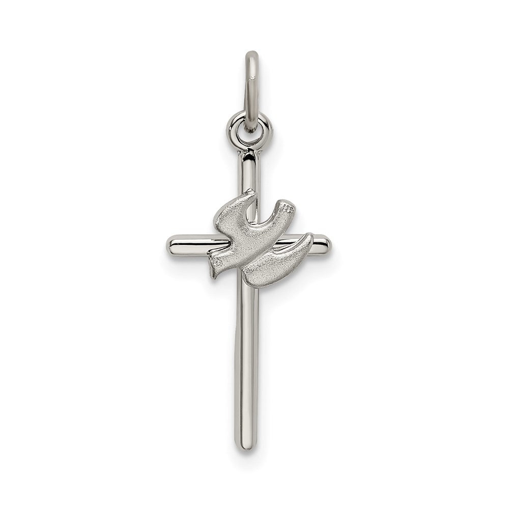 Sterling Silver Polished and Satin Dove Cross Pendant QC9093