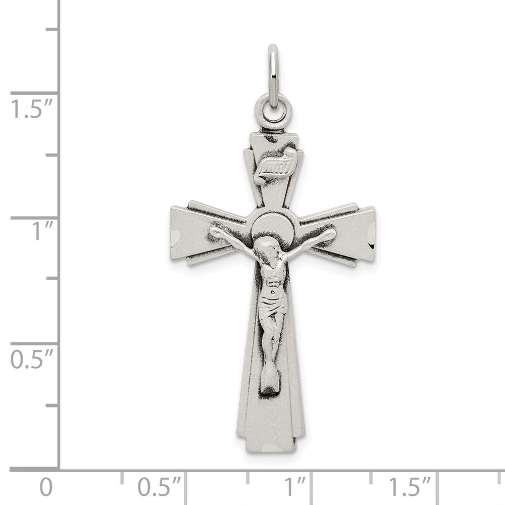 Sterling Silver Satin and D/C INRI Crucifix Pendant QC9098