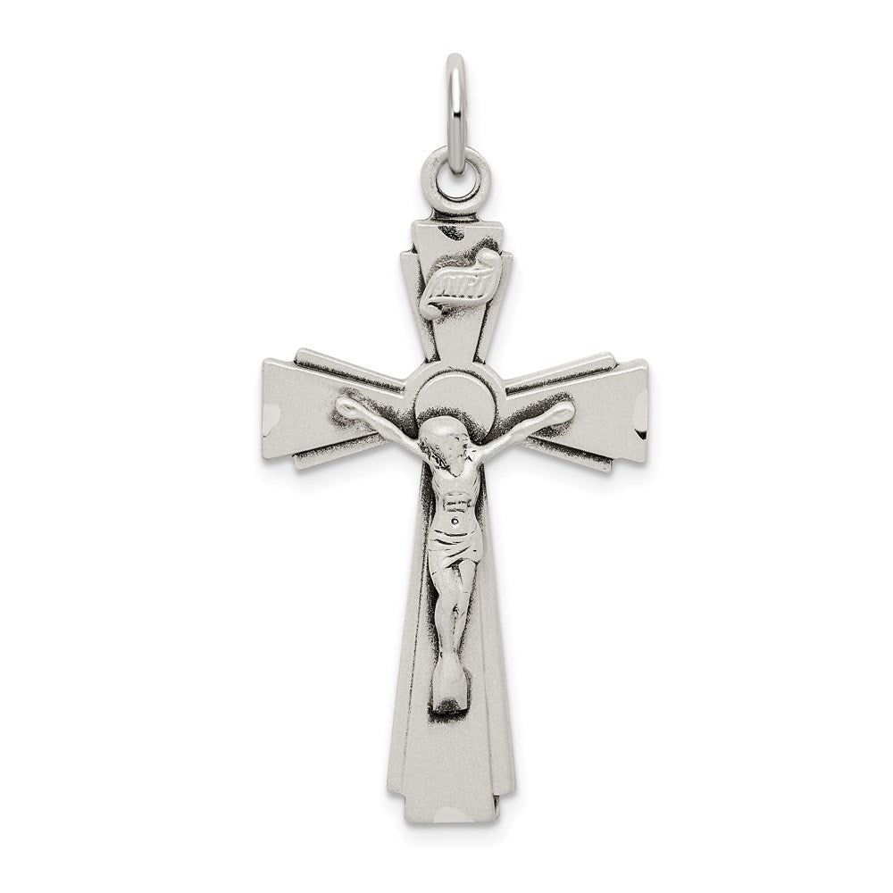 Sterling Silver Satin and D/C INRI Crucifix Pendant QC9098