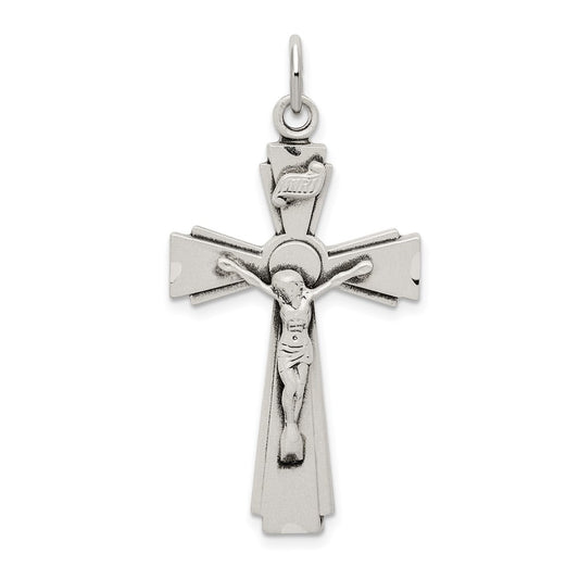 Sterling Silver Satin and D/C INRI Crucifix Pendant QC9098