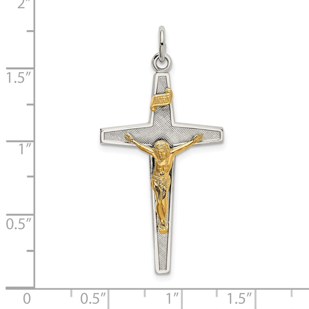 Sterling Silver & Gold-plated Polished and Textured INRI Crucifix Pendant QC9099