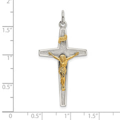 Sterling Silver & Gold-plated Polished and Textured INRI Crucifix Pendant QC9099